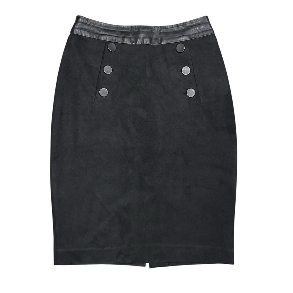 H&M Black Pencil Skirt Mid-Rise Knee Length Skirt Back Zip Buttons Womens Size 2